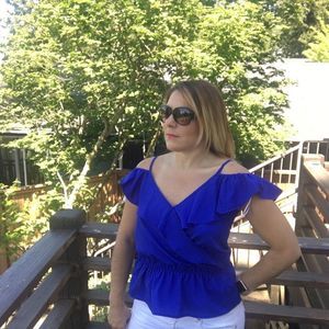 Blue Ruffled Off The Shoulder Top